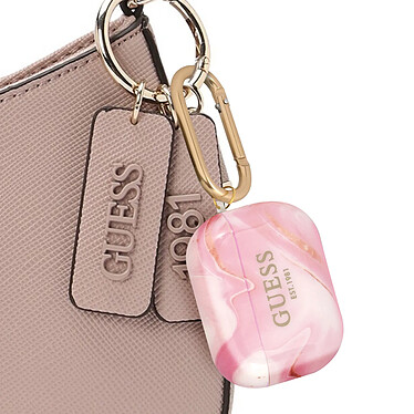 Acheter Guess Coque pour AirPods Pro Marbrée Silicone Rigide avec Mousqueton Rose