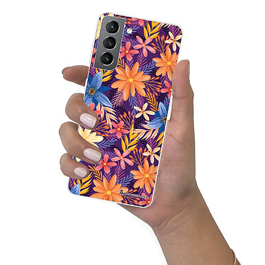 LaCoqueFrançaise Coque Samsung Galaxy S21 5G 360 intégrale transparente Motif Fleurs violettes et oranges Tendance pas cher