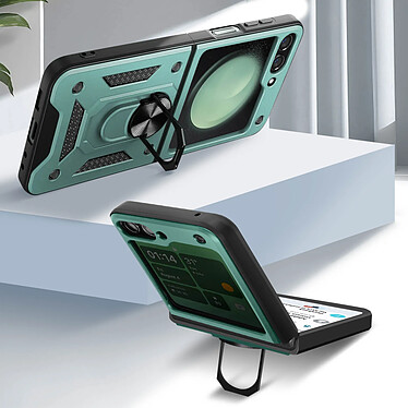 Avis Avizar Coque pour Samsung Z Flip 5 Hybride Antichoc Fine Bague Métallique Support  Vert pâle