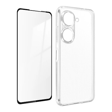 Avizar Coque pour Asus Zenfone 9 Silicone Souple et Film Verre Trempé 9H  transparent contour noir