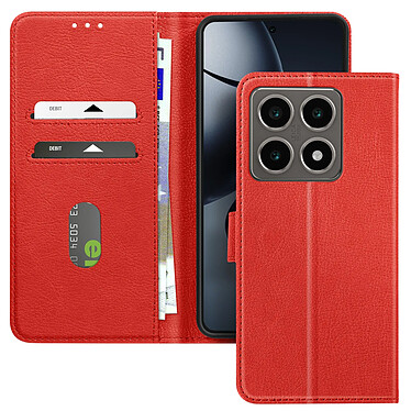 Avizar Étui pour Xiaomi 14T Pro Clapet Portefeuille et Support Vidéo Rouge