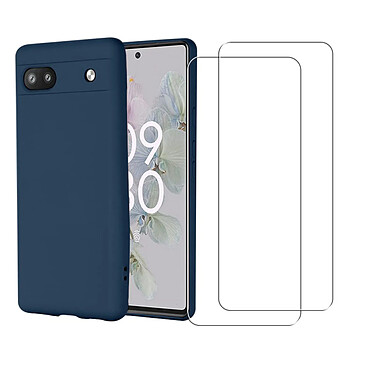 Acheter Evetane Coque Google Pixel 6A Silicone liquide Bleue Marine + 2 Vitres en Verre trempé Protection écran Antichocs