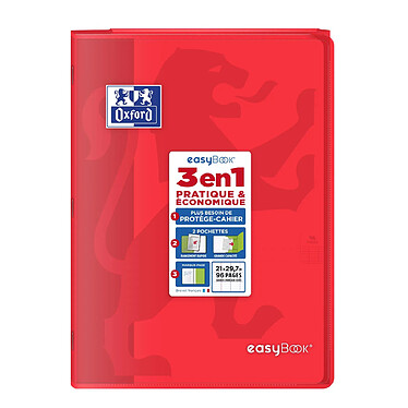 Avis OXFORD Cahier Easybook agrafé 21x29.7cm 96 pages grands carreaux 90g rouge