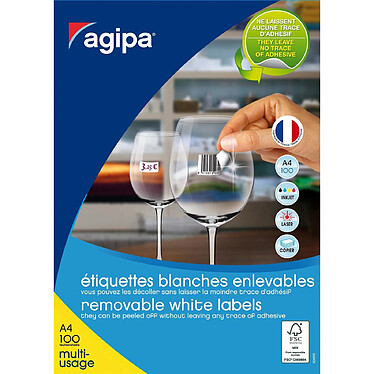 AGIPA Boite de 6500 étiquettes Enlevables 38x21,2 mm (65 x 100F A4) Multi-usage