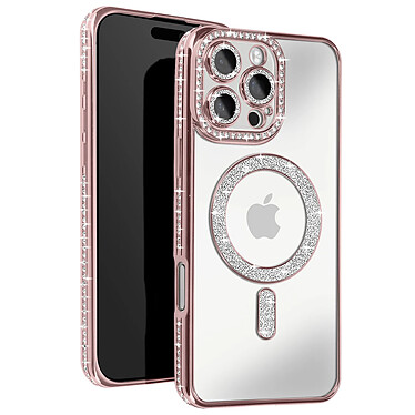 Avizar Coque Diamant pour iiPhone 16 Pro Protection MagSafe Contour Strass Rose