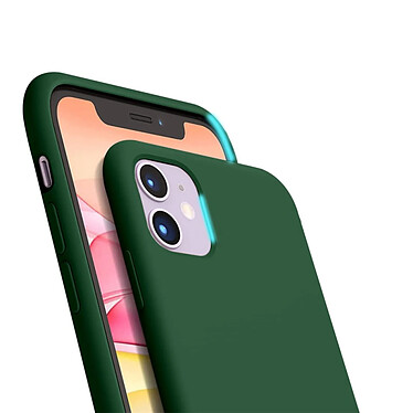 Evetane Coque iPhone 11 Vert Foret Silicone Liquide + 2 Protections écran et 2 protections Objectif Caméra pas cher