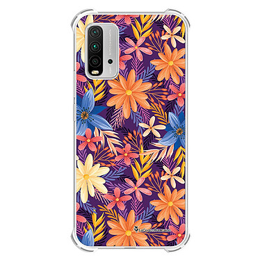 LaCoqueFrançaise Coque Xiaomi Redmi 9T Silicone antichocs Solides coins renforcés  transparente Motif Fleurs violettes et oranges