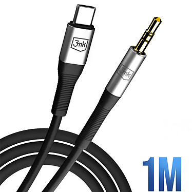 3mk Câble USB C vers Jack 3.5mm Aluminium Robuste Son Haute Fidélité 1m Noir pas cher