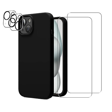 Acheter Evetane Coque iPhone 15 Noire Silicone Liquide + 2 Protections écran et 2 protections Objectif Caméra