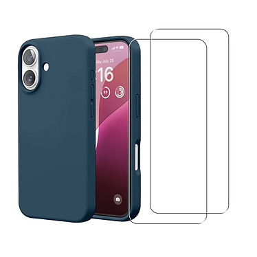 Acheter Evetane Coque iPhone 16 Silicone liquide Bleue Marine + 2 Vitres en Verre trempe Protection ecran Antichocs