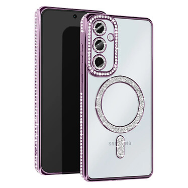 Avizar Coque Diamant pour Samsung Galaxy A55 MagSafe Contour Strass Violet