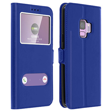 Avizar Housse Galaxy S9 Etui Clapet 2x Fenêtre Coque Silicone Gel Protection - Bleu