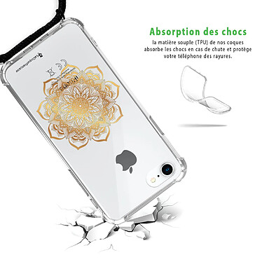 Avis LaCoqueFrançaise Coque cordon iPhone 7/8/ iPhone SE 2020 noir Dessin Mandala Or