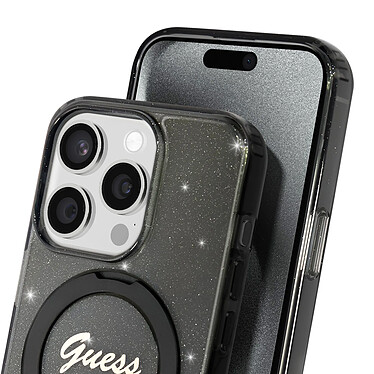 Acheter Guess Coque MagSafe pour iPhone 15 Pro Max Paillette Bords Surélevés Noir