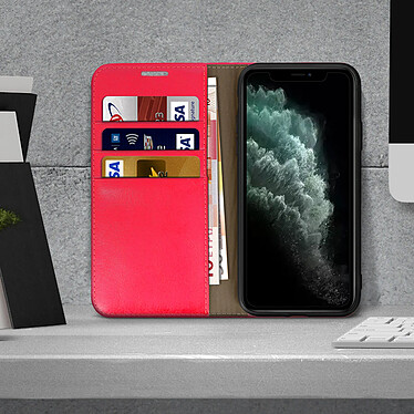 Avis Avizar Étui iPhone 11 Pro Folio Cuir Véritable Porte cartes Support Vidéo rouge