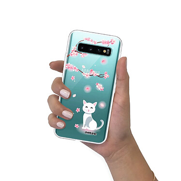 Evetane Coque Samsung Galaxy S10 Plus 360 intégrale transparente Motif Chat et Fleurs Tendance pas cher