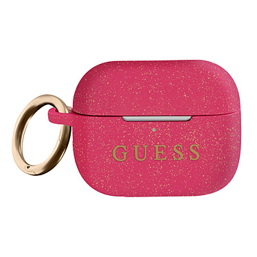 Guess Coque Silicone pour AirPods Pro Aspect Pailleté avec Bague Mousqueton Fuchsia