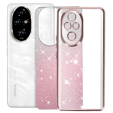 Avizar Coque pour Honor 200 Pro Motif Paillette Dégradé Caméra Protégée Rose Champagne