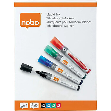 NOBO Lot de 10 Marqueurs Effaçables à Sec Liquid Ink Tableau Blanc Pointe Biseautée 4mm pas cher