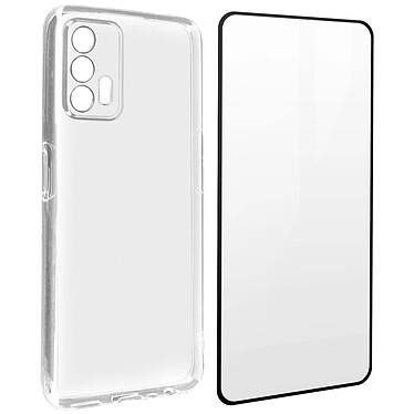 Avizar Coque Realme GT Silicone Souple Film Verre Trempé 9H Transparent Noir