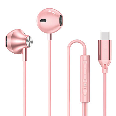 Bolaris Écouteurs Semi Intra-Auriculaires USB-C avec Télécommande Modèle Jupiter Rose