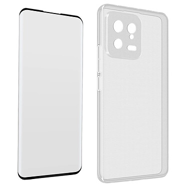 Avizar Coque pour Xiaomi 13 Silicone Gel Souple avec Verre Trempé Dureté 9H contour noir