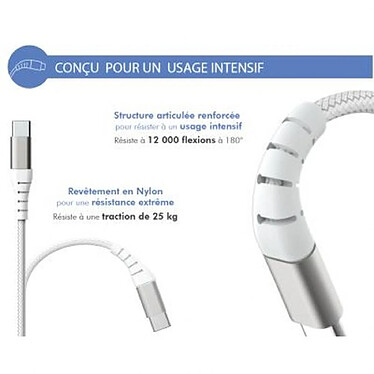 Avis Force Power Câble Renforcé USB C / USB C 3A 60W Résistant à 12 000 Flexions 1.2m Blanc