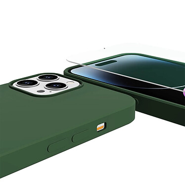 Evetane Coque iPhone 14 Pro Max Silicone liquide Vert Foret + 2 Vitres en Verre trempé Protection écran Antichocs pas cher