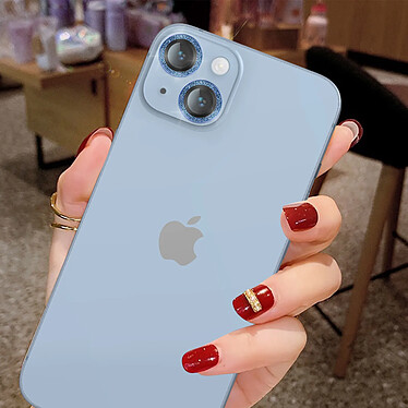 Avizar Film caméra pour iPhone 14 et 14 Plus Verre trempé 9H 0.2mm Contour pailleté  bleu pas cher