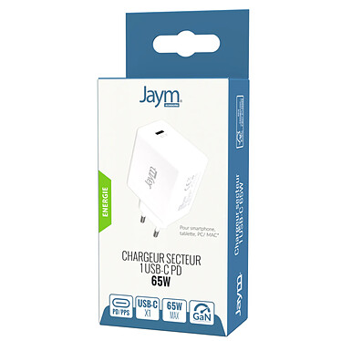 Jaym Chargeur Secteur Rapide USB-C GAN 65W 3A PD et PPS Blanc pas cher