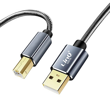 LinQ Câble USB-A 2.0 vers USB-B 2.0 Transfert Rapide et Stable Nylon tressé 1.5m  Noir