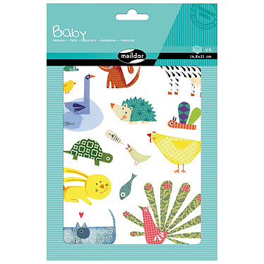 MAILDOR Set de 6 planches A5 à gommettes Baby Animaux familiers pas cher