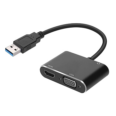 Avizar Adaptateur Hub USB 3.0 vers HDMI VGA Femelle Entrée Jack 3.5mm Full HD 1080P  Noir