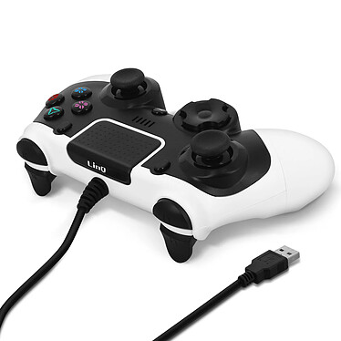 LinQ Manette PS4 / PC Filaire USB Vibration Sixaxis Boutons Réactifs  Noir Blanc