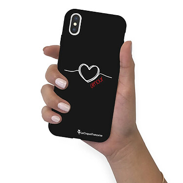 LaCoqueFrançaise Coque iPhone X/Xs Silicone Liquide Douce noir Coeur Blanc Amour pas cher