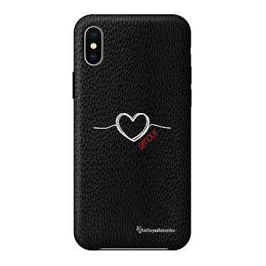 LaCoqueFrançaise Coque iPhone X/Xs effet cuir grainé noir Coeur Blanc Amour Design