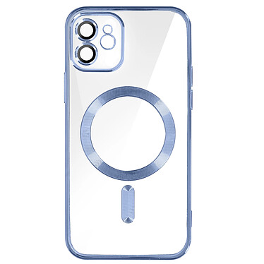 Avizar Coque MagSafe pour iPhone 12 Silicone Protection Caméra  Contour Chromé Bleu Clair