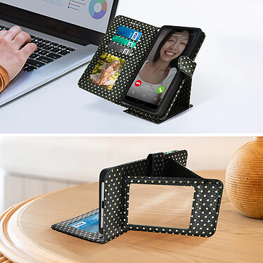 Acheter Avizar Etui à Pois pour Smartphone 5,3 à 5,5 Clapet Portefeuille Support et Miroir  noir