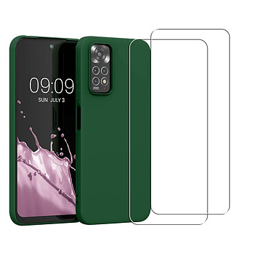 Acheter Evetane Coque Redmi Note 11 Silicone liquide Vert Foret + 2 Vitres en Verre trempe Protection ecran Antichocs