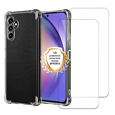 Evetane Coque Samsung Galaxy A54 Antichoc coins renforcés Silicone + 2 Vitres en verre trempé Protection écran