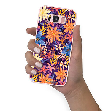 LaCoqueFrançaise Coque Samsung Galaxy S8 Silicone Liquide Douce rose pâle Fleurs violettes et oranges pas cher