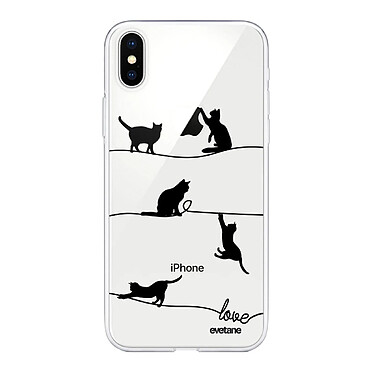 Evetane Coque iPhone X/Xs silicone transparente Motif Chat Lignes ultra resistant