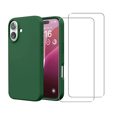 Acheter Evetane Coque iPhone 16 Silicone liquide Vert Foret + 2 Vitres en Verre trempe Protection ecran Antichocs