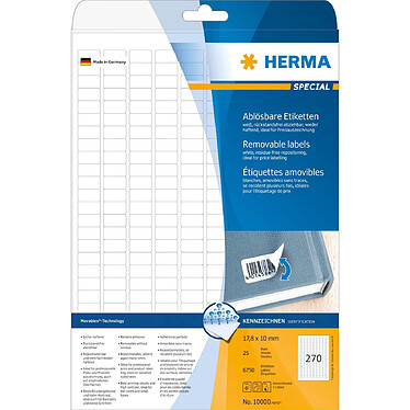 HERMA Pack 2000 Etiquettes Universelles SPECIAL 35,6 x 16,9 mm Amovibles Blanc