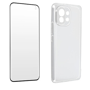 Avizar Coque pour Xiaomi Mi 11 5G Souple et Film Verre Trempé Dureté 9H Transparent Noir