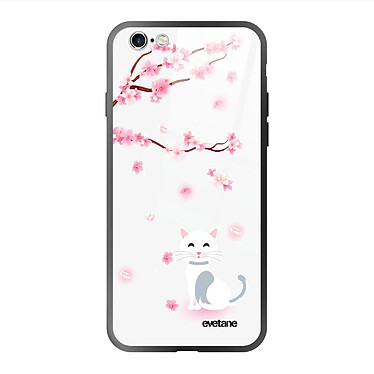 Evetane Coque en verre trempé iPhone 6/6S Chat et Fleurs