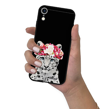 Evetane Coque iPhone Xr Silicone Liquide Douce noir Leopard Couronne pas cher