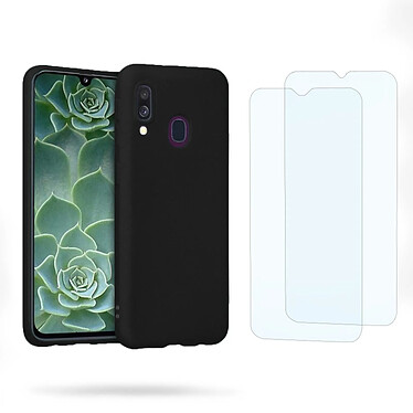 Acheter Evetane Coque Samsung Galaxy A40 Noire Silicone liquide + 2 Vitres en Verre trempé Protection écran Antichocs