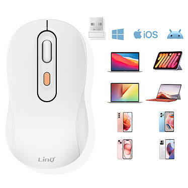 LinQ Souris Sans Fil Bluetooth ou WiFi 2.4Ghz Précision et Confort Blanc pas cher