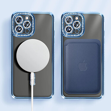 Avizar Coque Diamant pour iPhone 12 Pro Max Protection MagSafe Contour Strass Bleu Clair pas cher